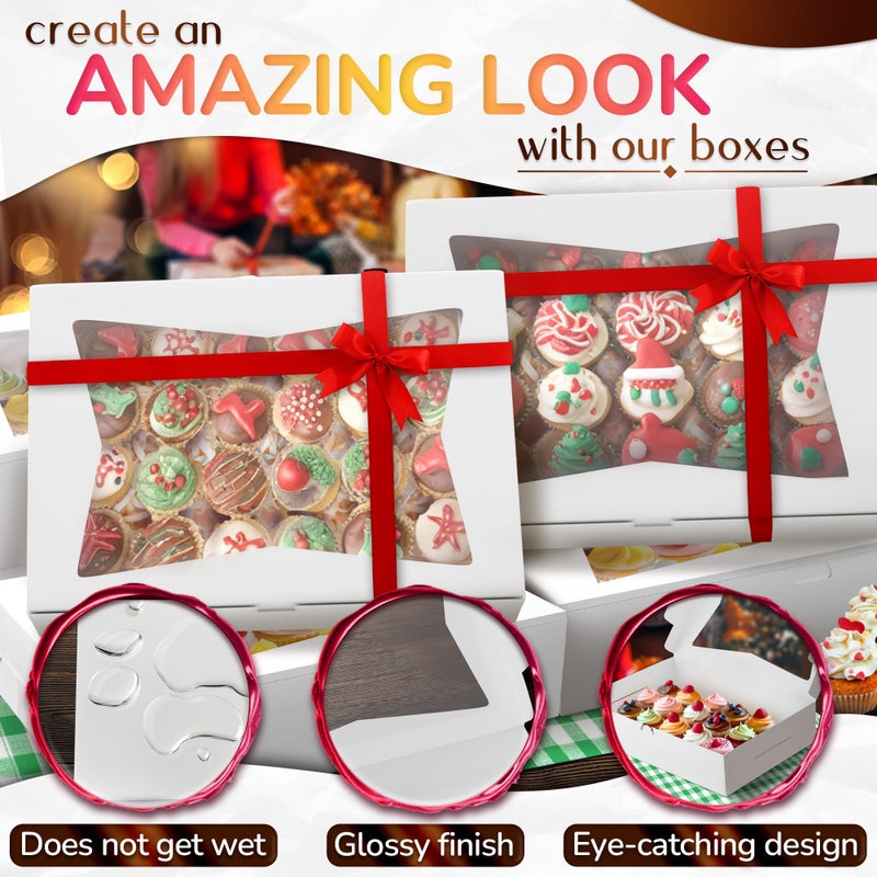 VIKROM 10Pcs Half-Sheet Cake Boxes 19x14x4" - White Bakery Boxes with Window, Pastry and Dessert Box Set for Valentines Day Gifts & Presentation, Glossy Flip Top Boxes for Cakes, Cupcakes, Cookies & Donuts - Image 4